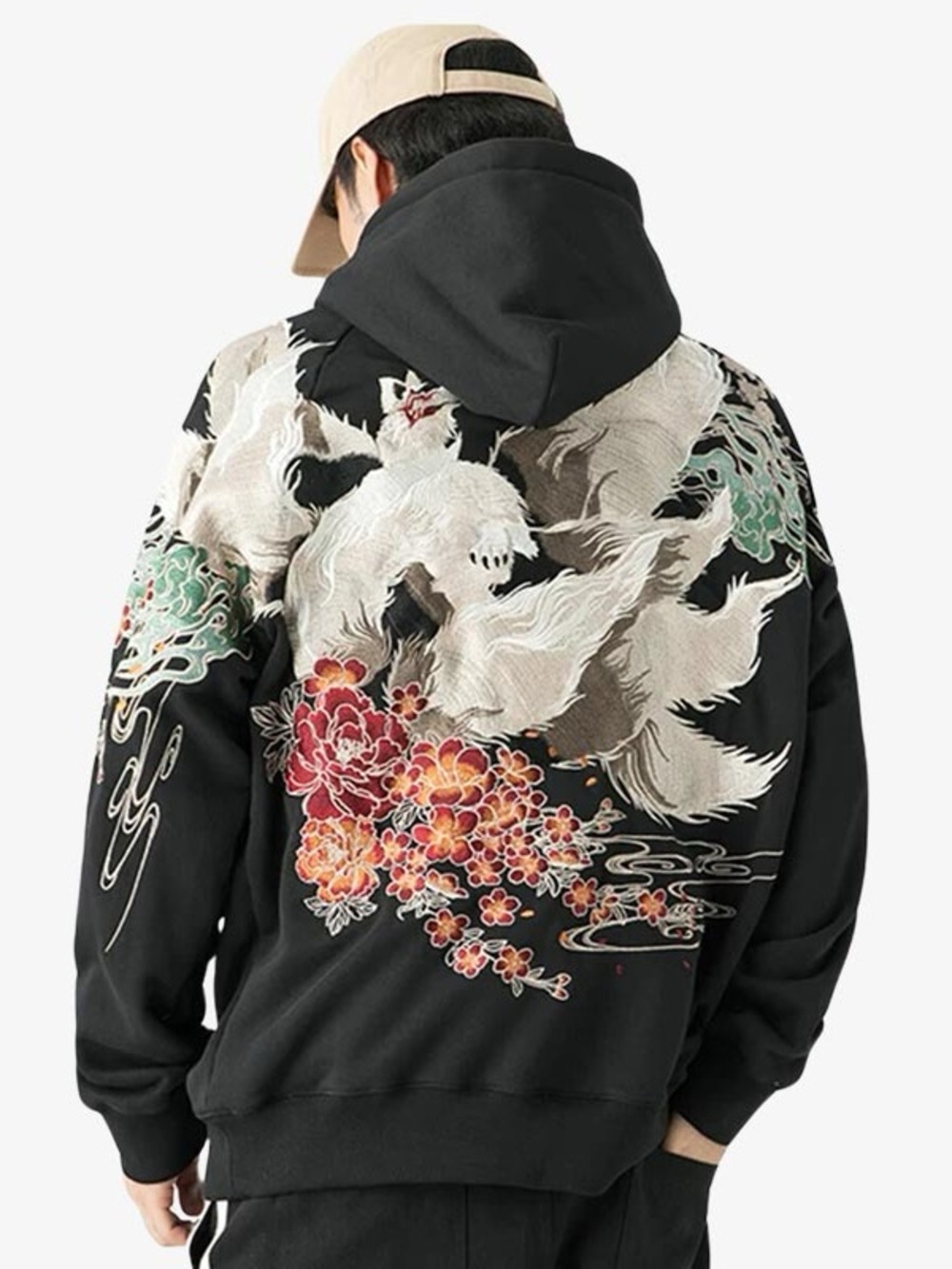 Japanese Streetwear Embroidered Hoodie Heavy Kitsune 9 Tailed Fox Men 2XL /US XL